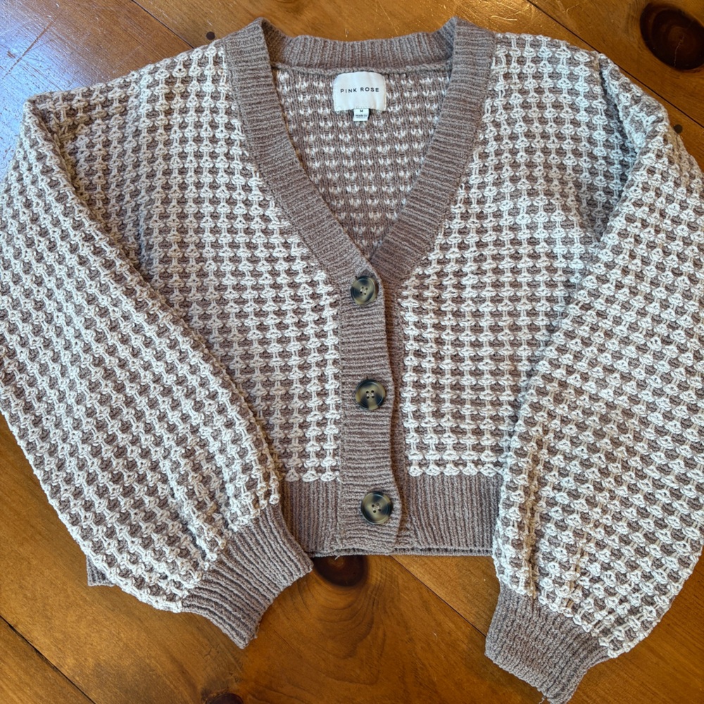 Pink Rose Textured Knit Cardigan
